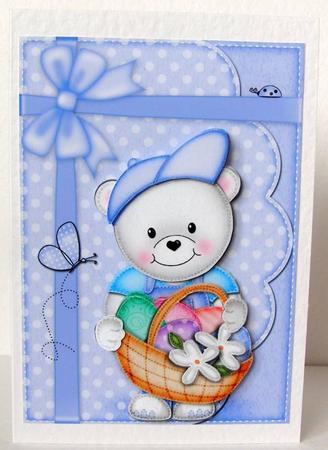 A5 Teddy Ted's Easter Basket Quick Card N 3D Decoupage by Margaret McCartney
