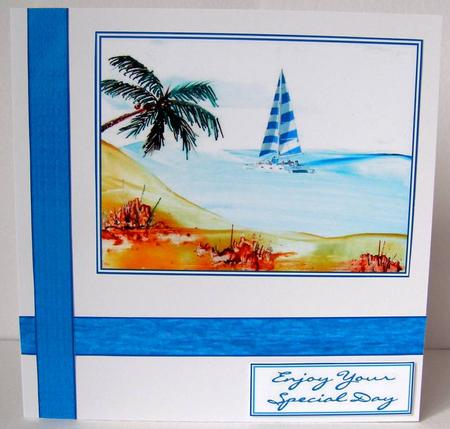 Sailing Boat on Wax Painted Background by Margaret McCartney