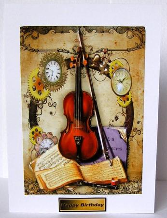 Steampunk Clock Frame with Violin for Dad by Margaret McCartney
