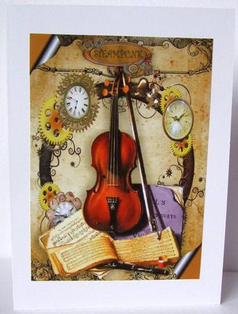 Steampunk Clock Frame with Violin for Dad A4 by Margaret McCartney