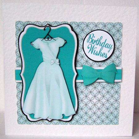 Pretty Dress Decoupage Card Front - Teal by Margaret McCartney