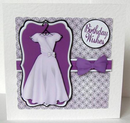 Pretty Dress Decoupage Card Front - Lilac by Margaret McCartney