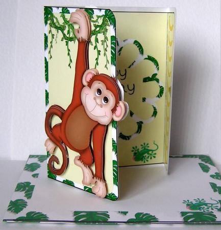 Offset Gatefold Card - Hanging Monkey by Margaret McCartney