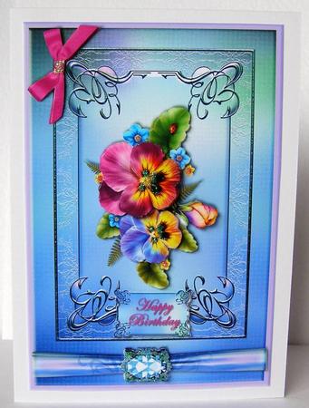 Colourful Pansies on Ornate Frame Card Front by Margaret McCartney
