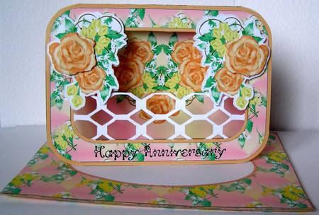 Lattice Fence Card - Apricot Roses by Margaret McCartney