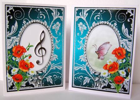 Poppies and Daisies on Jade with Diamonds Double Frames by Margaret McCartney