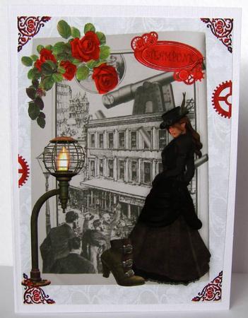 Red Roses for a Steampunk Lady with Nostalgia A4 by Margaret McCartney