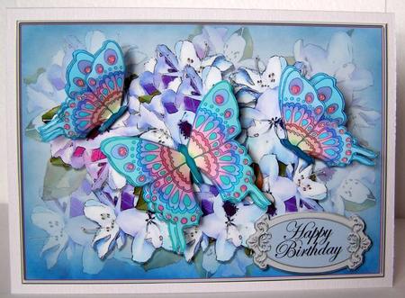A4 Birthday Flowers N Butterfly Card Topper by Margaret McCartney