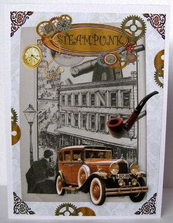 Steampunk with Vintage Car and Pipe A4 by Margaret McCartney