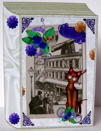Steampunk Cat with Purple Flowers A4 Book by Margaret McCartney