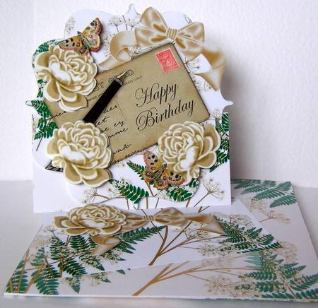 Cream Roses Happy Birthday Easel Card and Envelope Kit by Margaret McCartney