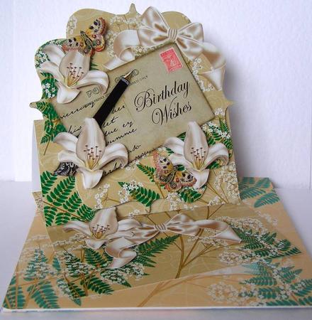 Cream Lily Birthday Wishes Easel Card and Envelope Kit by Margaret McCartney