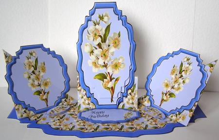 Triple Twist Easel Card - White Blossom by Margaret McCartney