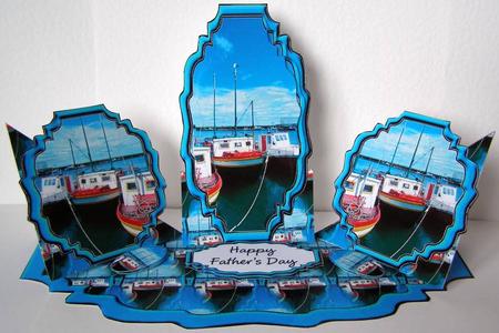 Triple Twist Easel Card - Fishing Boats 2 by Margaret McCartney