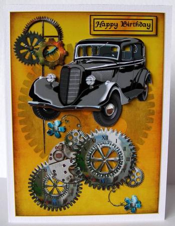 Vintage Car with Steampunk Clock by Margaret McCartney
