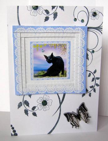 Mystical Cat Square Spiral Edge Stacker Card Front by Margaret McCartney