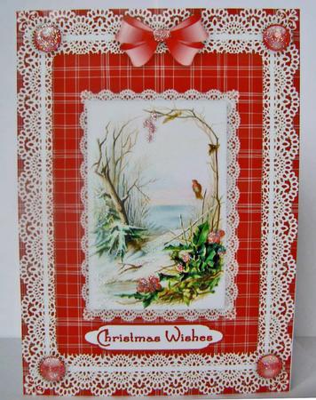 Christmas Scene 'n Lace A4 Card Front by Margaret McCartney
