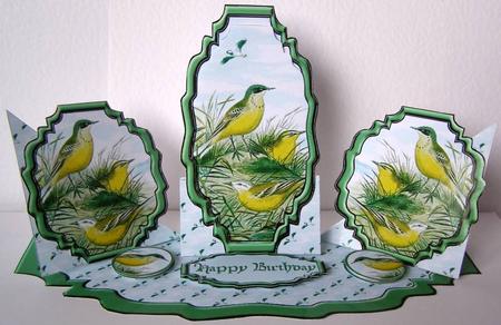 Triple Twist Easel Card - Blue Headed Wagtail by Margaret McCartney