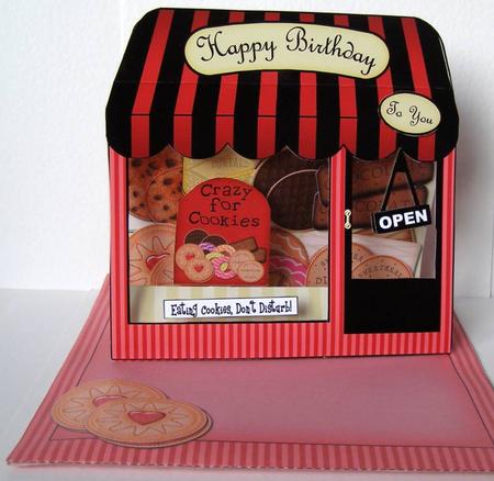 3D Crumbs the Cookie Shoppe Window Pop Up Card Decoupage by Margaret McCartney