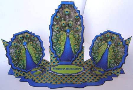 Triple Twist Easel Card - Peacock by Margaret McCartney