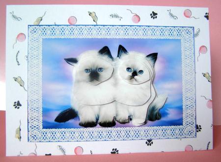 Persian Colourpoint Kittens Decoupage Card Sister/ Friend by Margaret McCartney