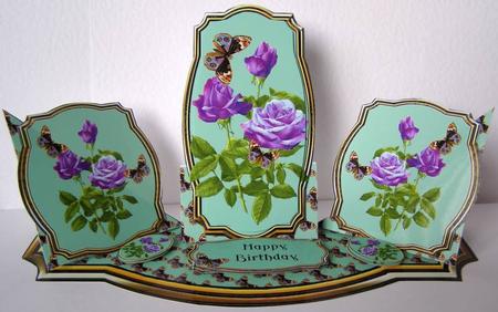 Triple Twist Easel Card - Purple Roses by Margaret McCartney