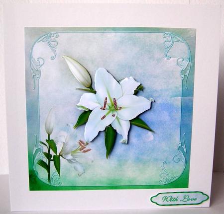 White Lilies Square Card Front with Step by Step by Margaret McCartney