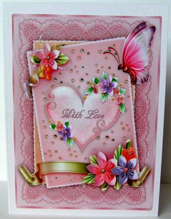 Origami Flowers and Lace A4 Card Front by Margaret McCartney