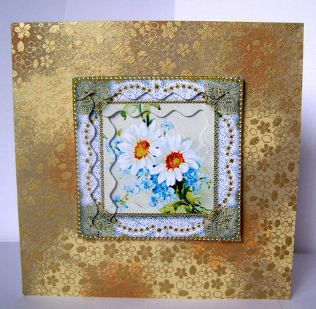 Daisy Forget-me-knots Spiral Wavy Edge Stacker Card Front by Margaret McCartney