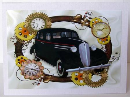1936 Black Sedan Car in Steampunk Clock Frame A4 by Margaret McCartney