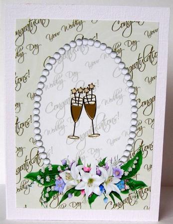 Wedding Text, Pearls and Lilly Spray Card Front 2 by Margaret McCartney