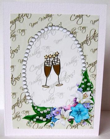 Wedding Text, Pearls and Lillies Card Front 2 by Margaret McCartney
