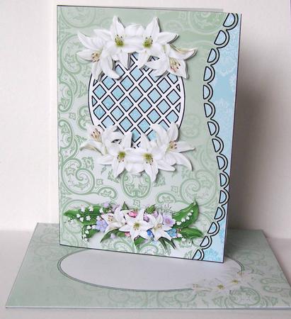 Scalloped S Edged Card - White Lilies by Margaret McCartney
