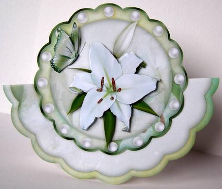 White Lilies Scallop Wobble Card by Margaret McCartney