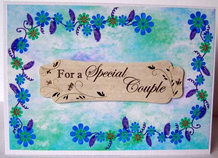 Applique Flowers on Watercolour Background - Blue & Green by Margaret McCartney