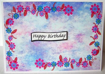 Applique Flowers on Watercolour Background - Pink & Purple by Margaret McCartney