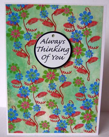 All Over Applique Flowers on Green Watercolour Background by Margaret McCartney
