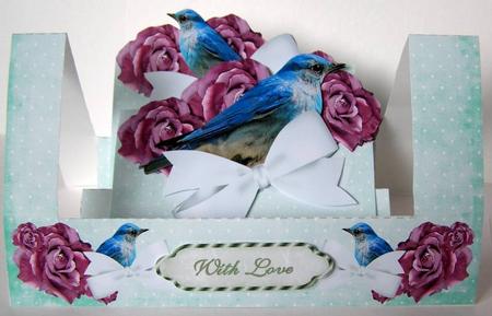 Horizontal W Fold Blue Birds and Roses by Margaret McCartney