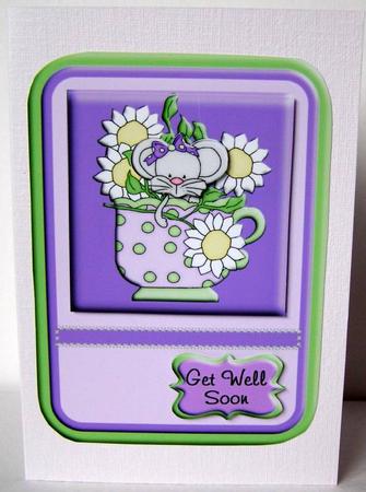Lavendar and Lime Teacup Mouse with Daisies Topper by Margaret McCartney