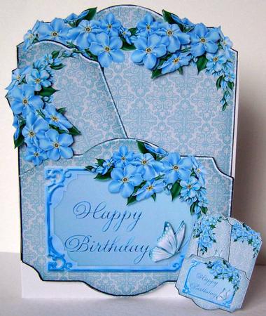 Floral Fancy Blue Bookmark Pocket Card Topper by Margaret McCartney