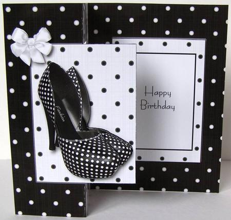 Dotty Black & White Shoes Fold Back Card by Margaret McCartney