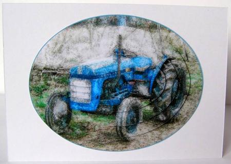 Tractor in Field Oval Topper by Margaret McCartney
