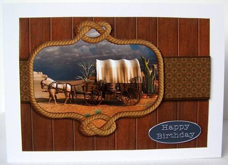 Western Wagon with Rope Frame Cards for Men Cowboy by Margaret McCartney