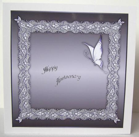 Butterflies and Lace Square Card Front in Mauve by Margaret McCartney