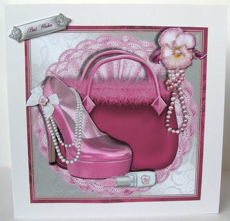 Pink Shoes and Pansies Card Front/topper by Margaret McCartney