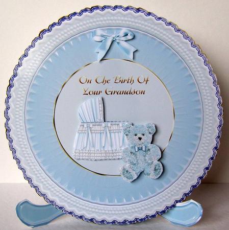Birth of Grandson Plate Card by Margaret McCartney