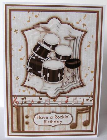 Drums in Sepia Card Front & Pyramage by Margaret McCartney