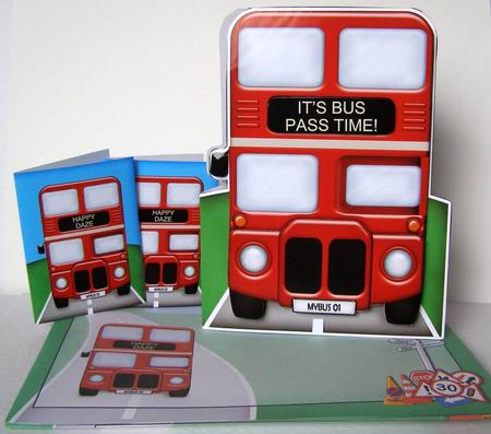 3D Big Red Bus Shaped Card with Decoupage by Margaret McCartney