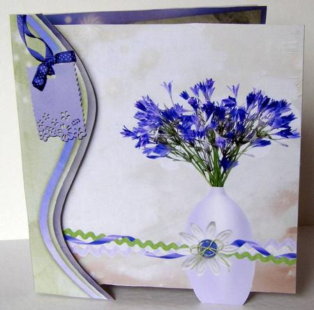 Bluebell & Ribbons Cut Away Swirl Bordercard Front 144x144mm by Margaret McCartney