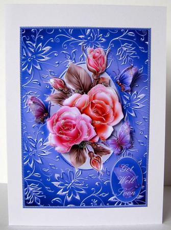 Beautiful Roses in a Blue Shimmer Frame Card Front by Margaret McCartney